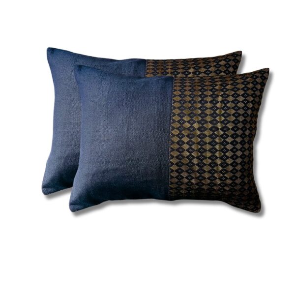 housse de coussin, housse lin, coussin bleu, coussin or, housse en pagne tissé, textile africain, décoration africaine moderne, afrokidekor